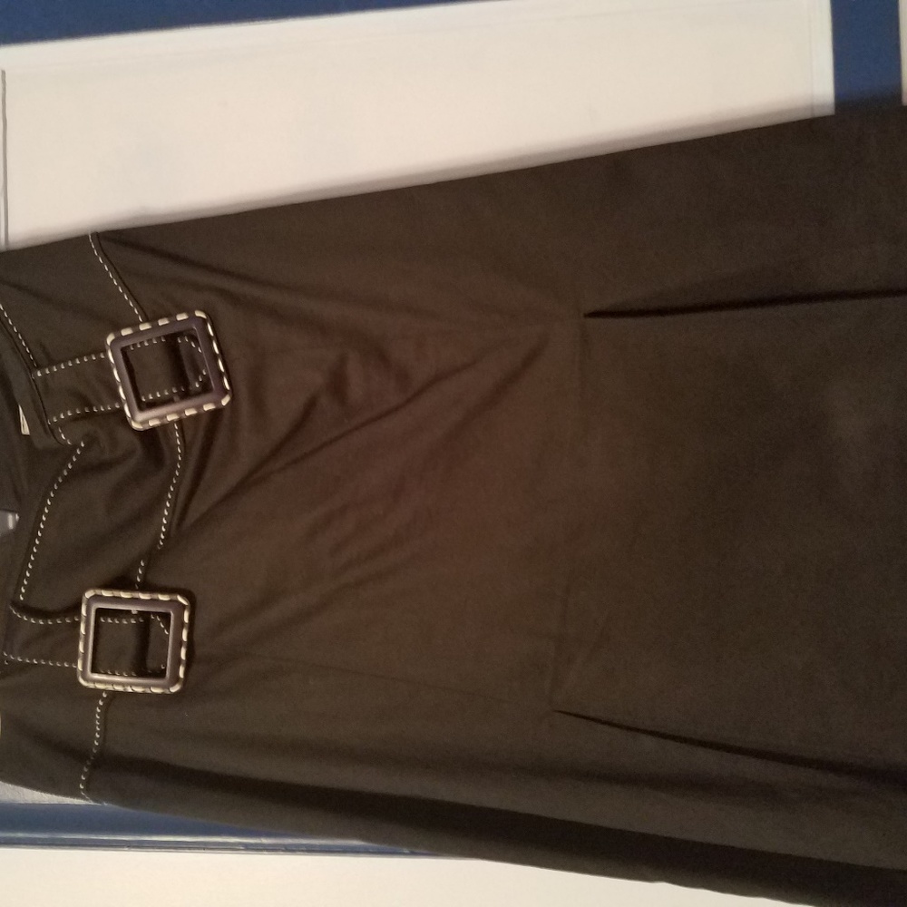 Womens navy skirt with buckle design